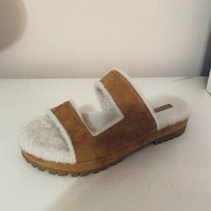 Tamara Mellon Tan Shearling Slides